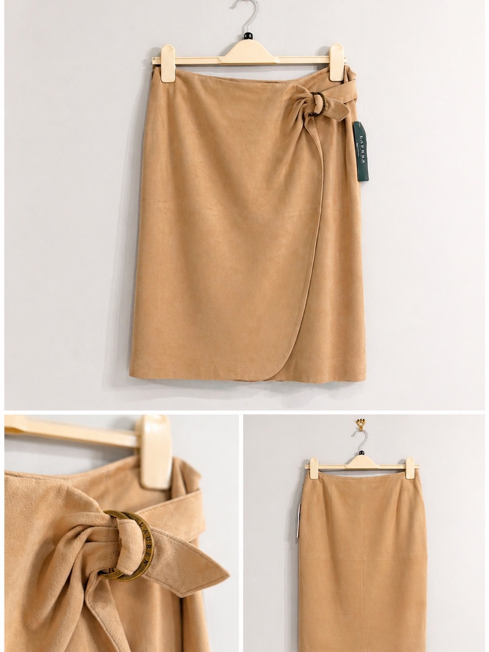 Lauren Ralph Lauren Tan Suede Wrap Skirt | NWT | Size 8 | $499 Retail